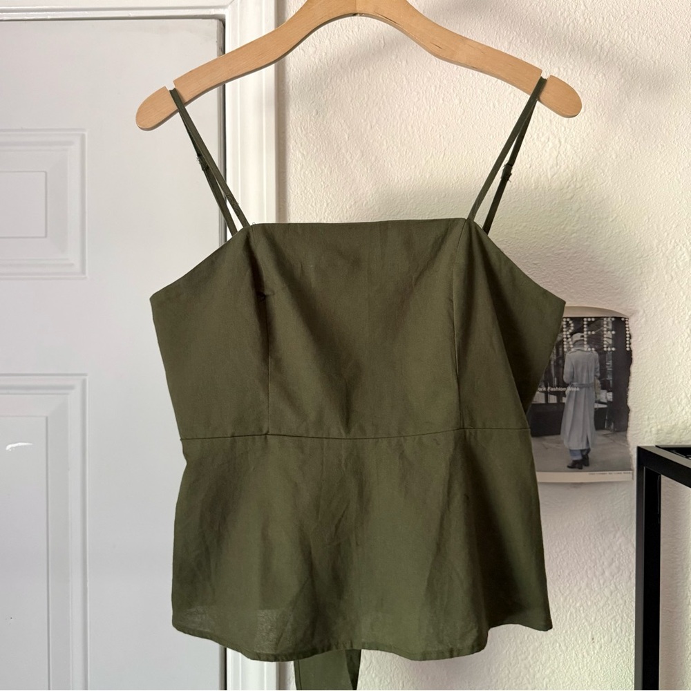 NWT BLANQUE olive green cotton tie back cropped‎ tank top